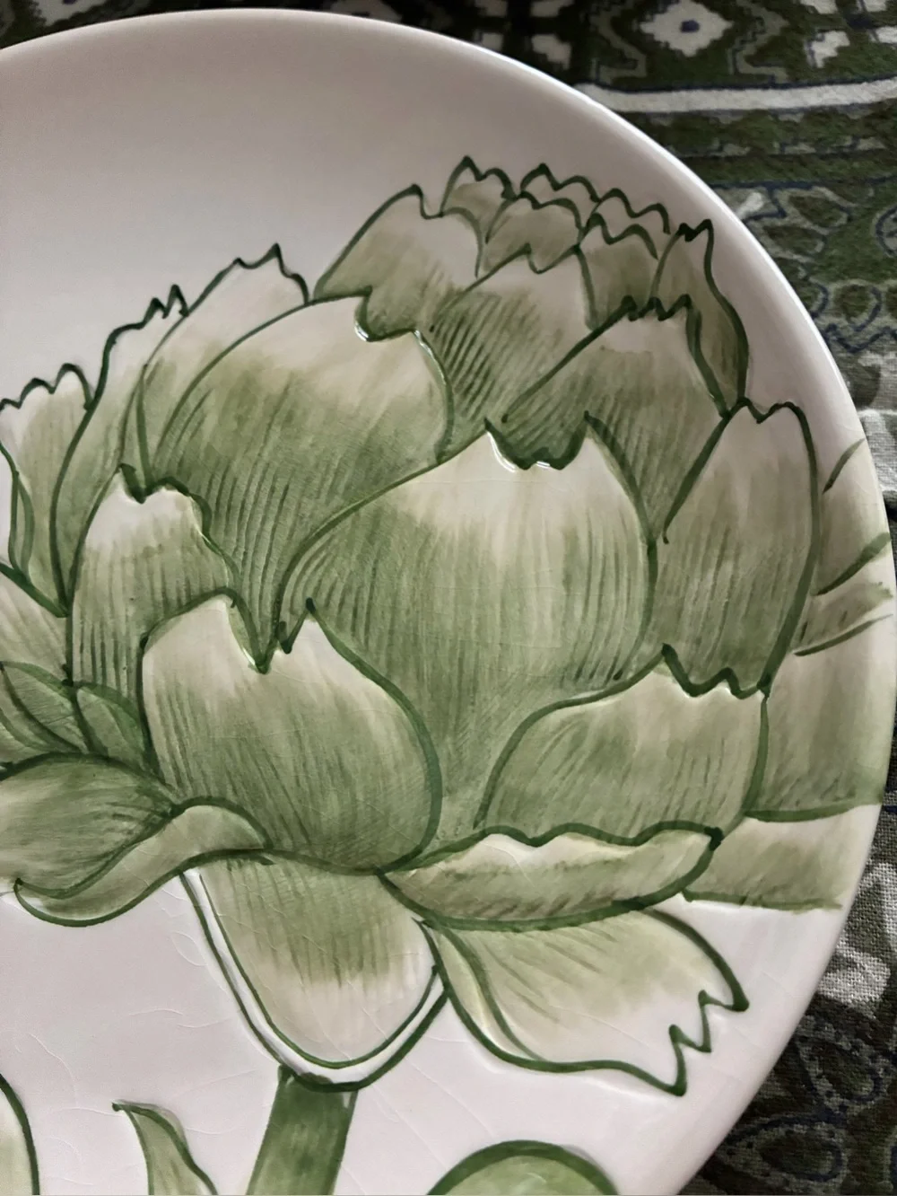 Pottery Barn Handpainted Artichoke Plates re 2010. Some crazing, no chips,stains